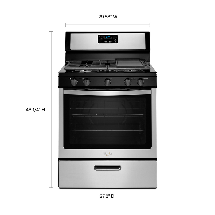 30" 5.1 CF FREESTANDING FIVE BURNER GAS RANGE - Whirlpool (WFG505M0BS)